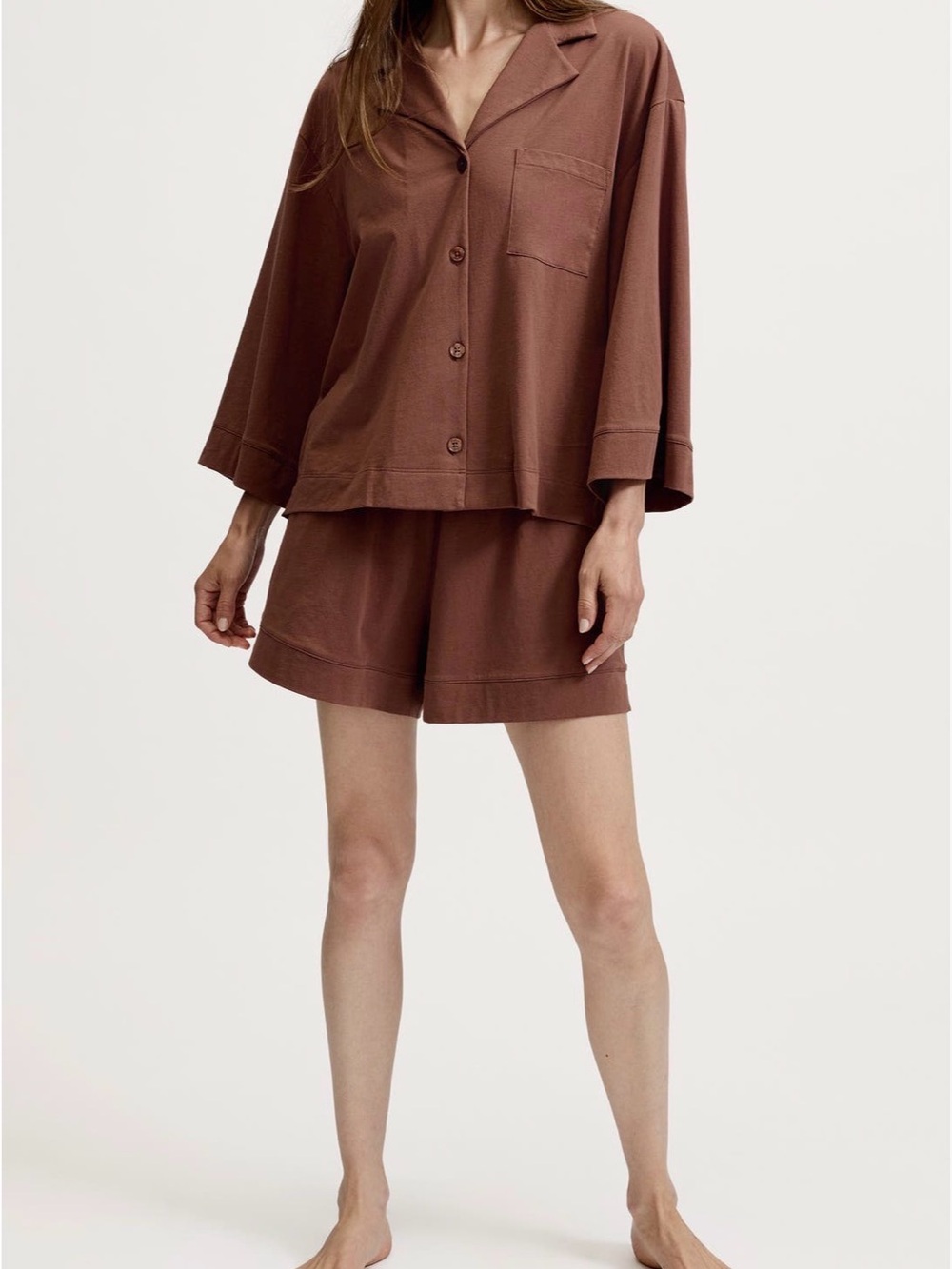 Petite Plume Olivia Lightweight Pima short set in Chocolate Brown